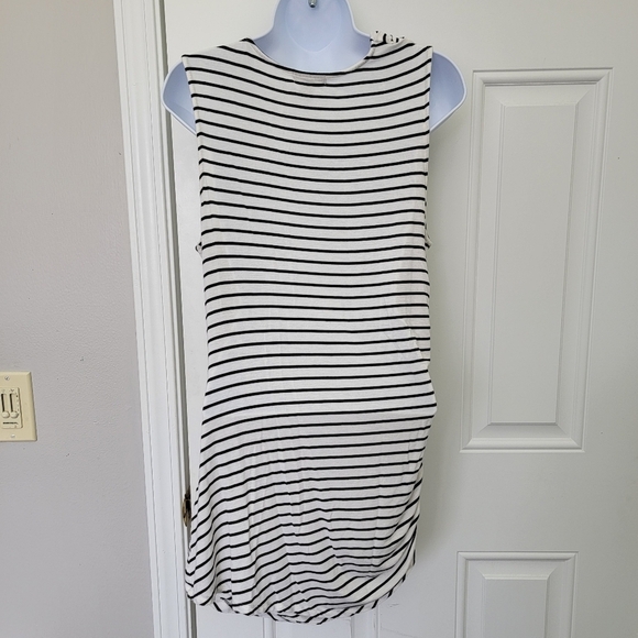 Halogen Black White Striped Cowl Neck Sleeveless Shell Ruched Sides Long Size M - Picture 5 of 9